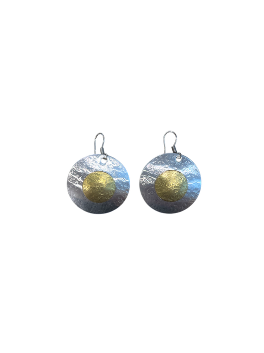 Silver Brass Earrings with Golden Center