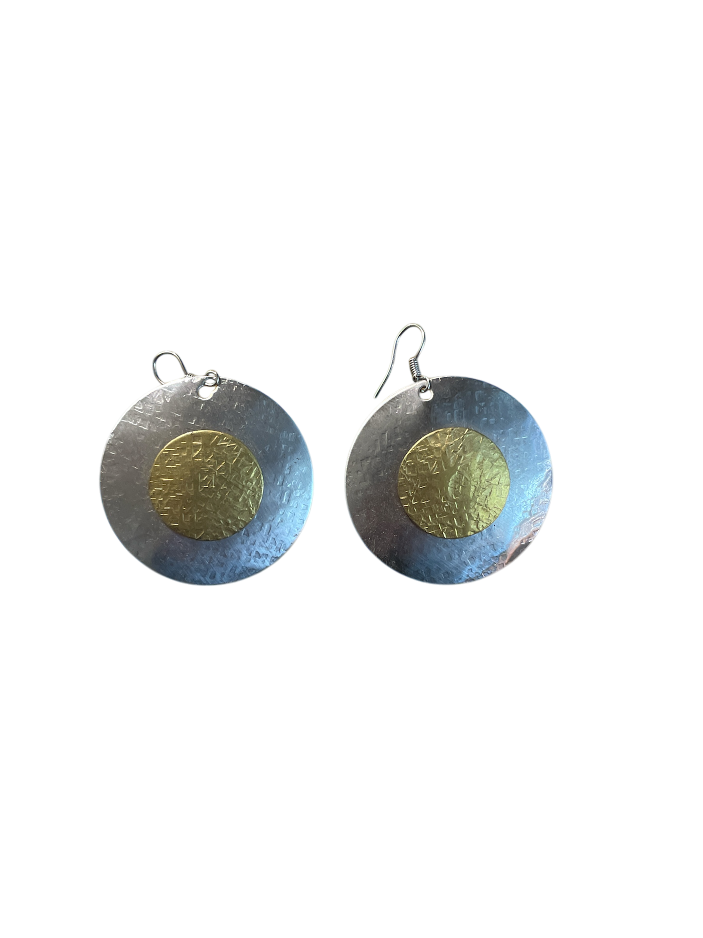 Silver Brass Earrings with Golden Center