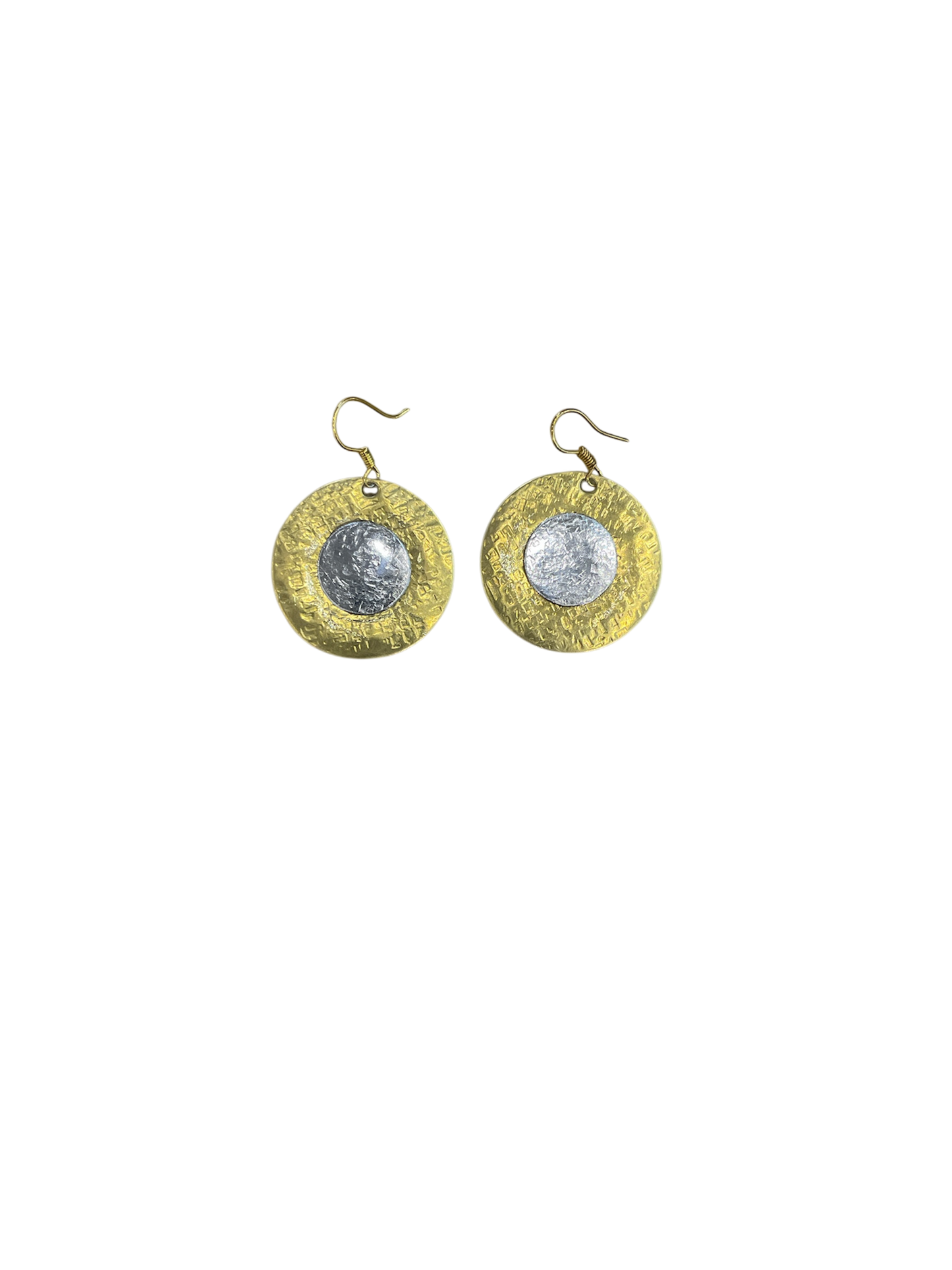 Golden Brass Earrings with Silver Center