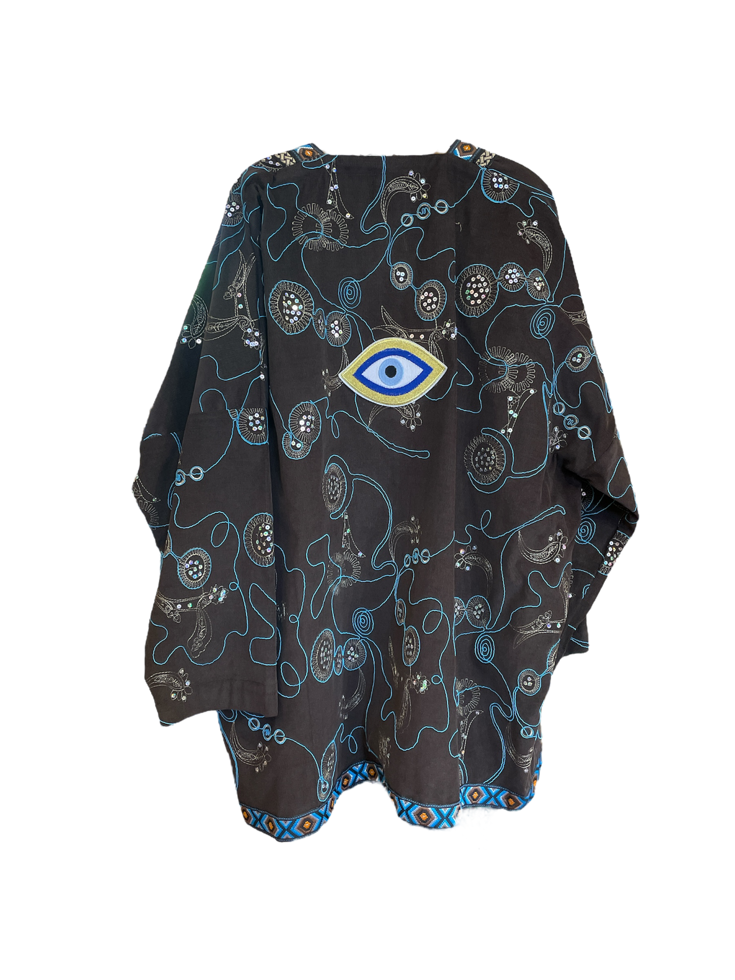 Blue and Black Floral Cotton Abaya