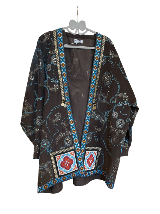 Blue and Black Floral Cotton Abaya