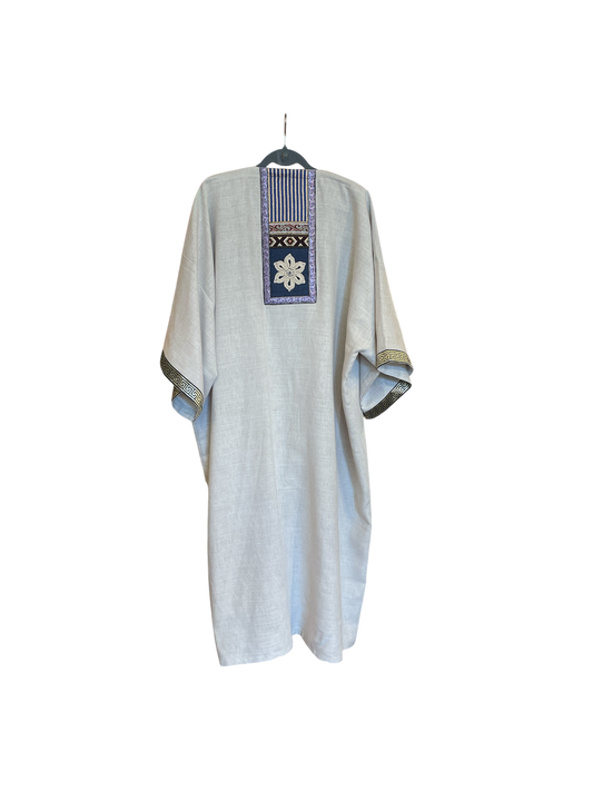 Beige Floral Linen Abaya