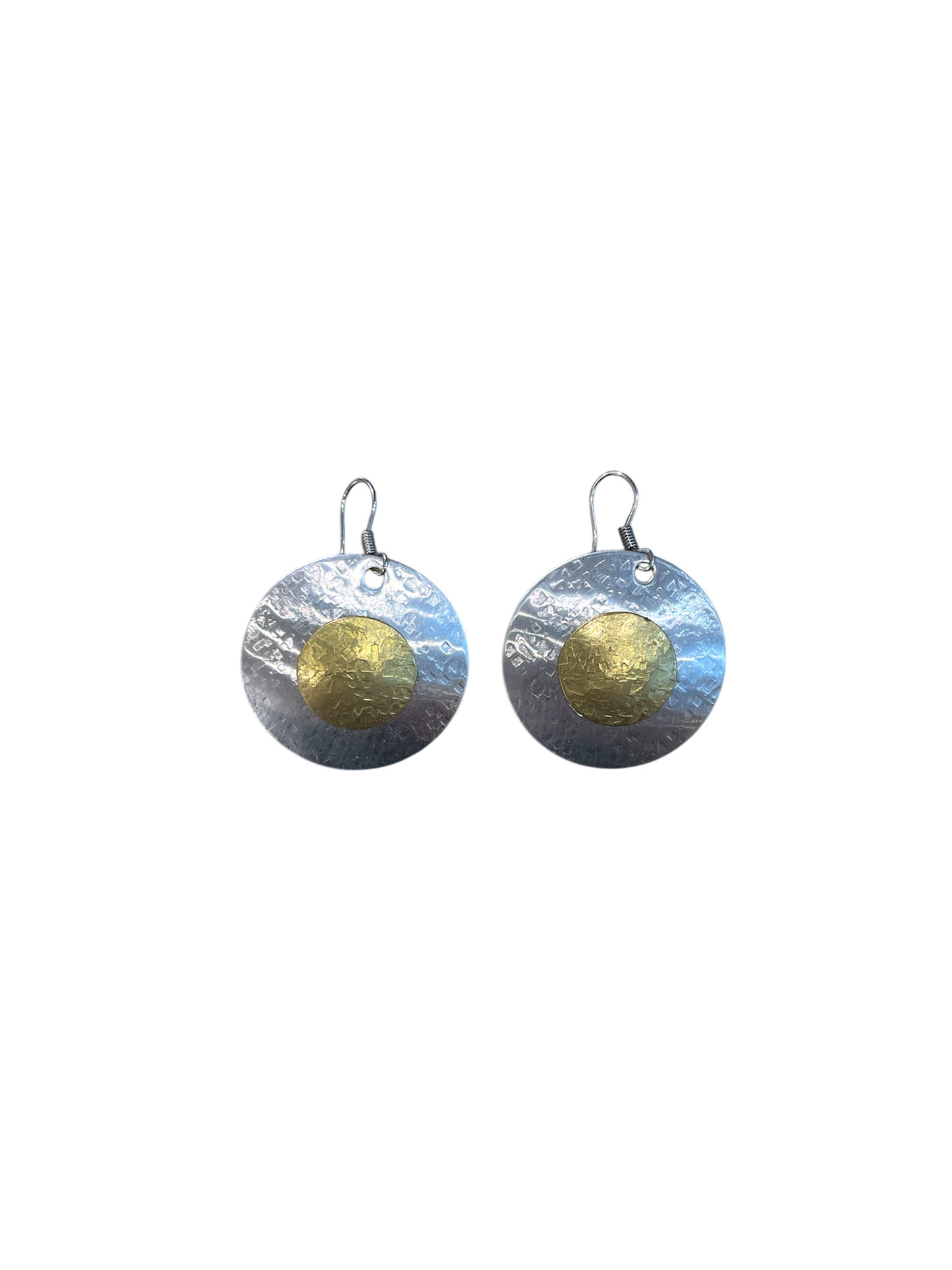Silver Brass Earrings with Golden Center