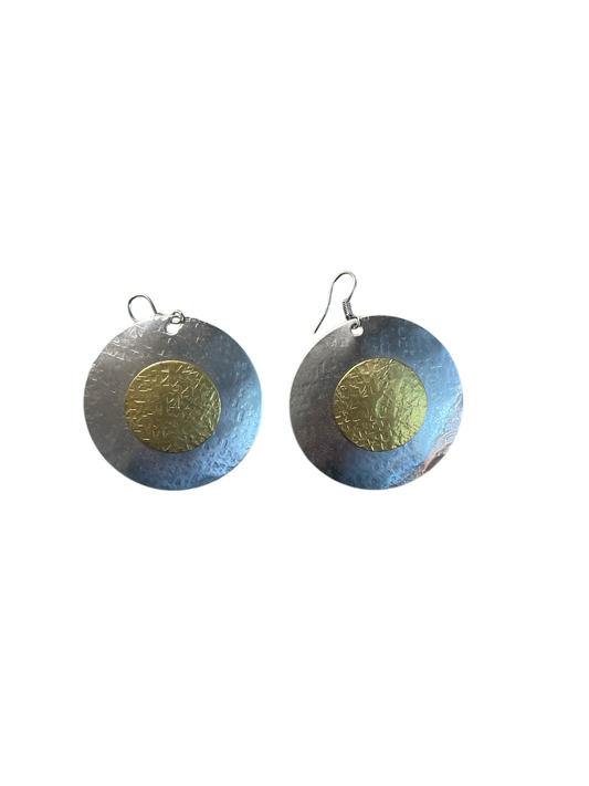 Silver Brass Earrings with Golden Center