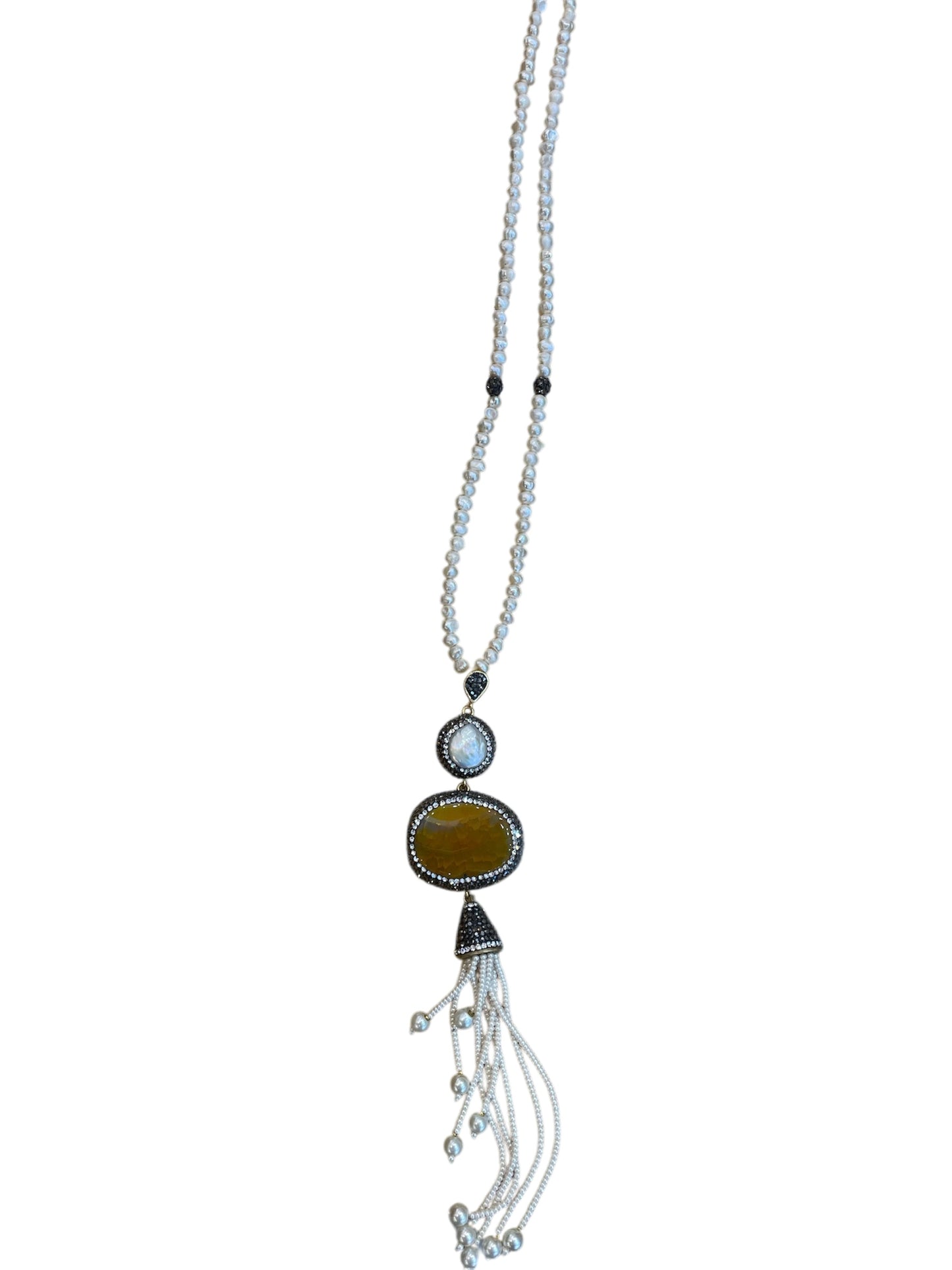Layered Beaded Necklace with Stone and Pearl Accents