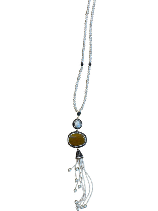 Layered Beaded Necklace with Stone and Pearl Accents