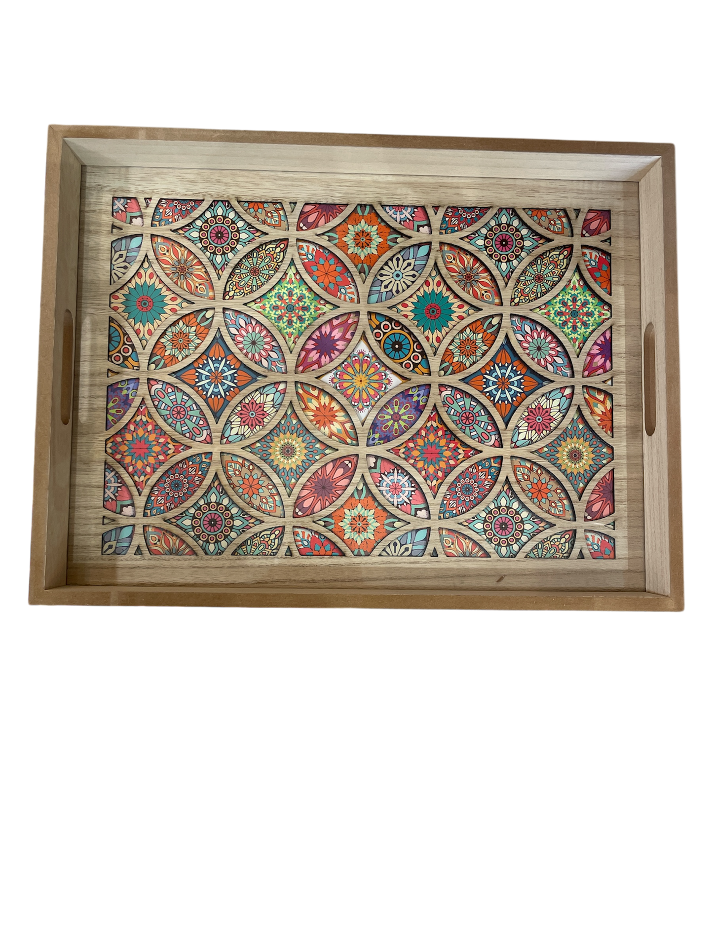 Wooden Tray with Vibrant Floral Patterns