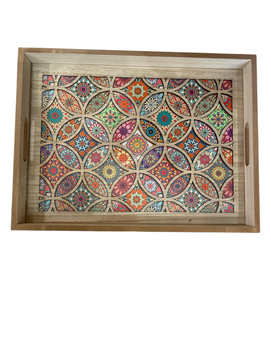 Wooden Tray with Vibrant Floral Patterns