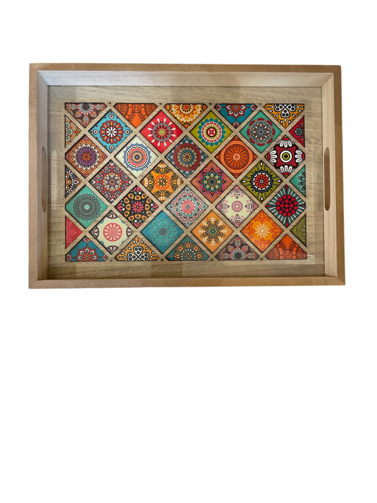Elegant Mosaic-Inspired Wooden Tray