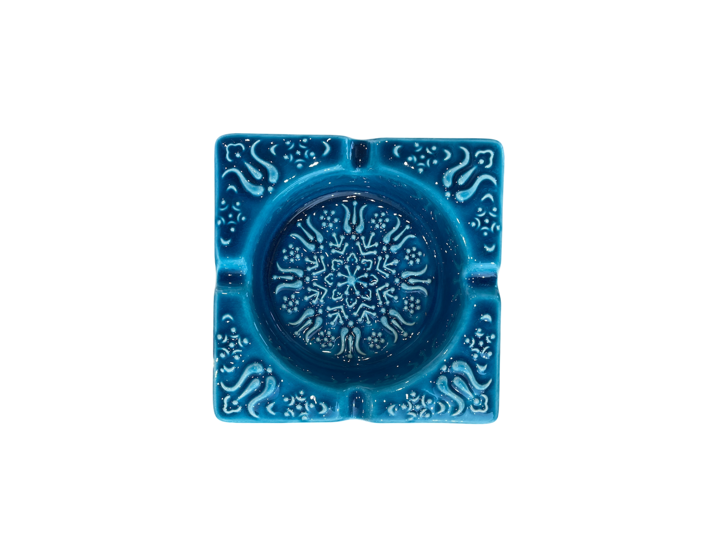 Square Blue Ceramic Ashtray