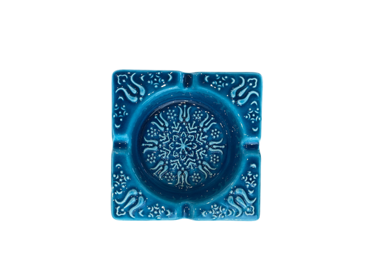 Square Blue Ceramic Ashtray