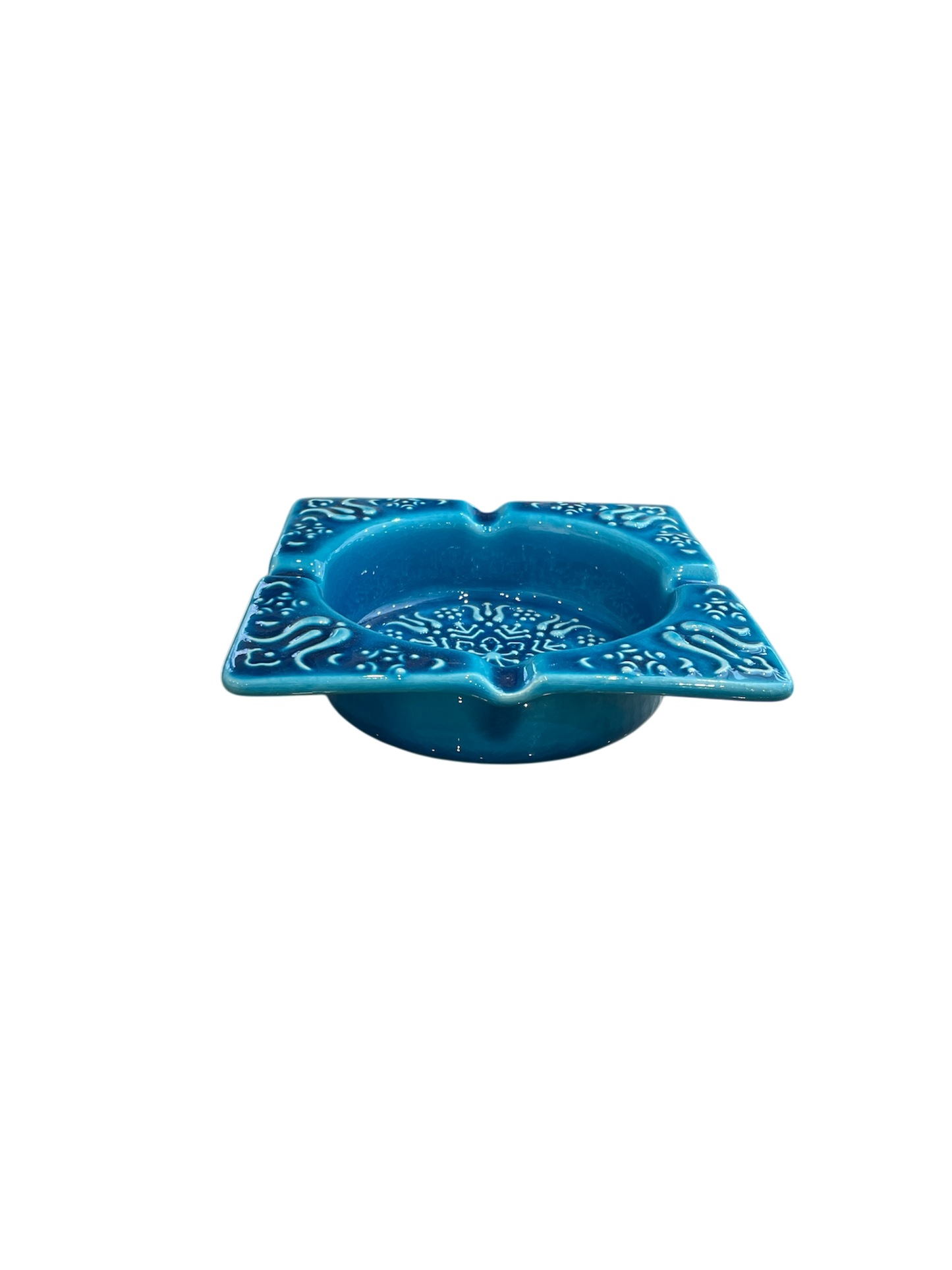 Square Blue Ceramic Ashtray