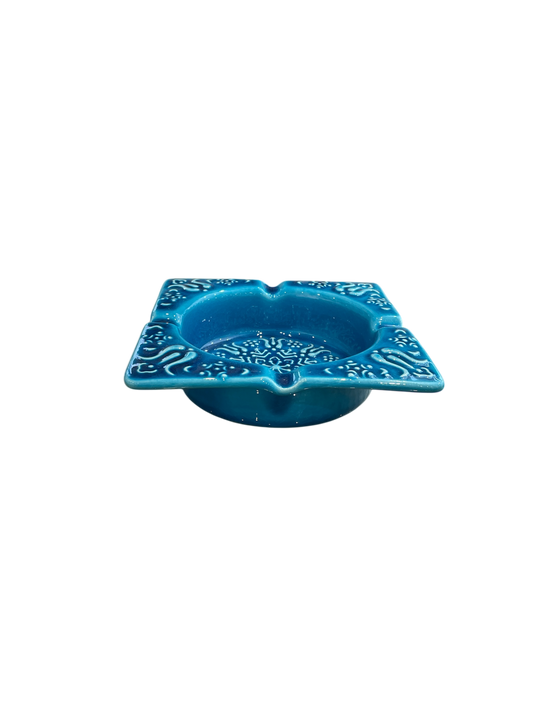 Square Blue Ceramic Ashtray