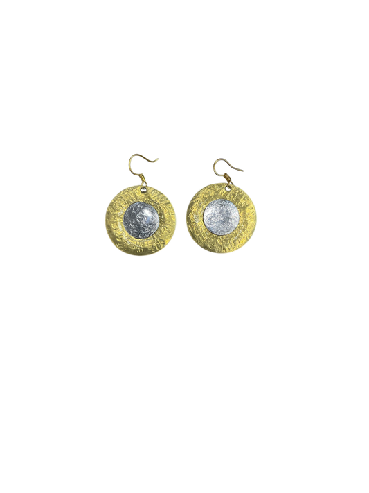Golden Brass Earrings with Silver Center