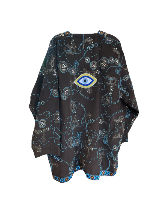 Blue and Black Floral Cotton Abaya