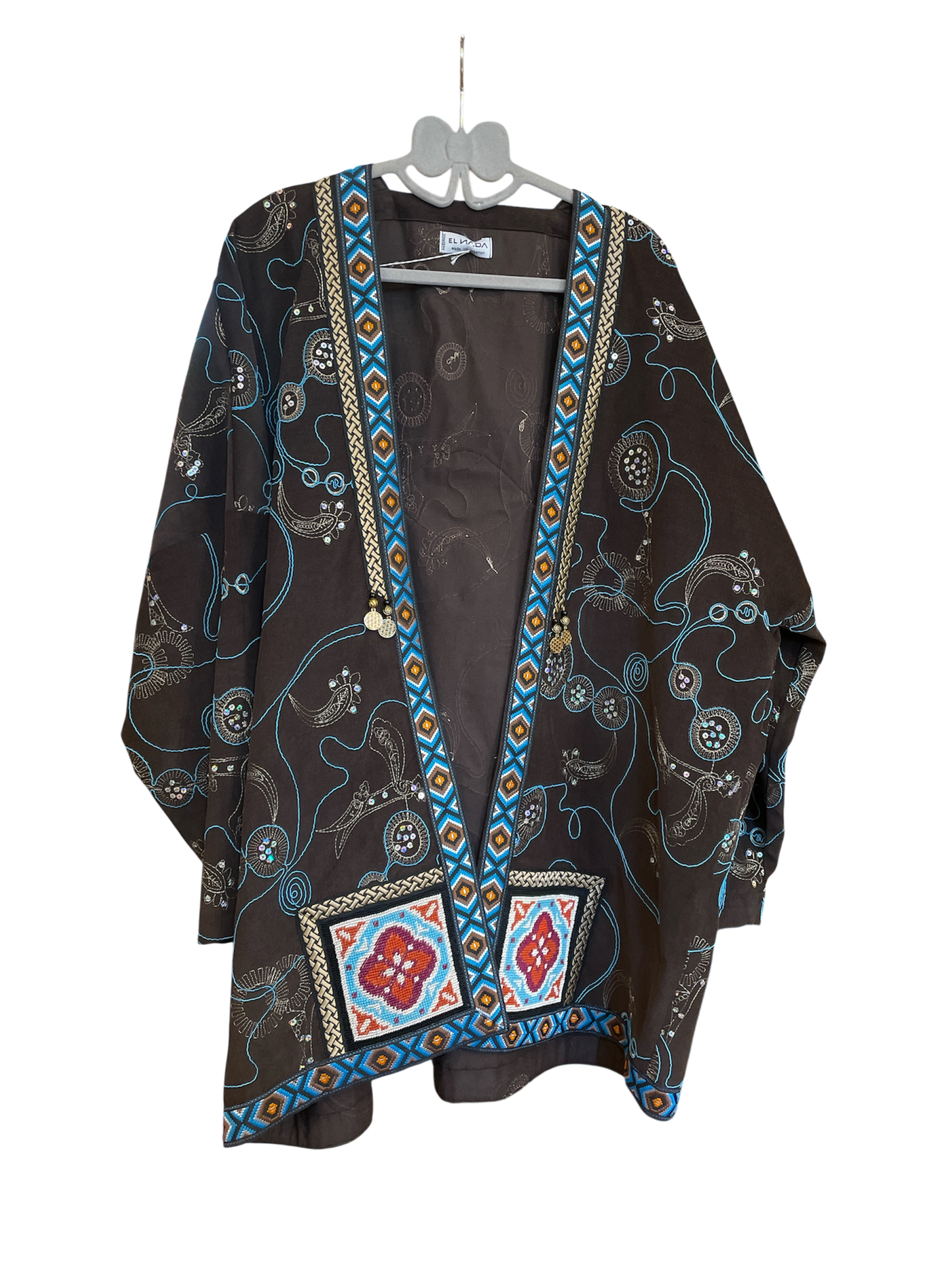 Blue and Black Floral Cotton Abaya