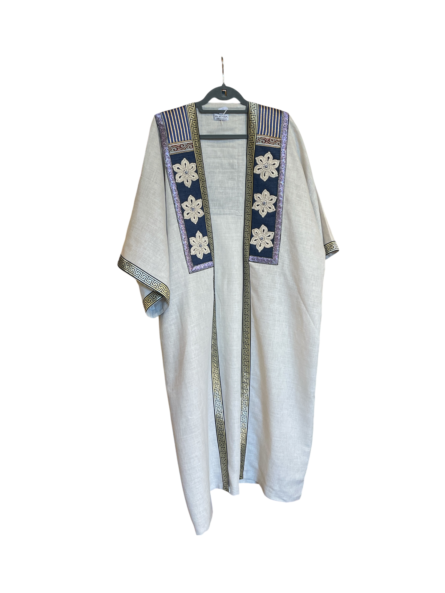 Beige Floral Linen Abaya